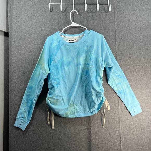 Peace Love World Crewneck Side Tie Pullover Aqua Swirl Size Small - Picture 1 of 10